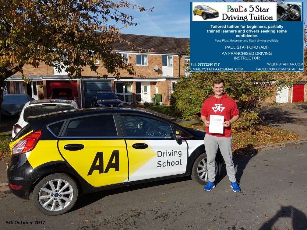 First time test pass pupil jake mathias with paul;s 5 star driving tuition